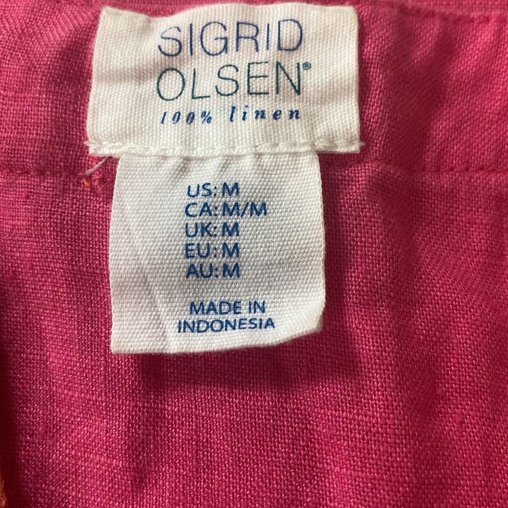 Linen Hot Pink with Orange Trim Sigrid Olsen Shift Dress - Picture 4 of 5